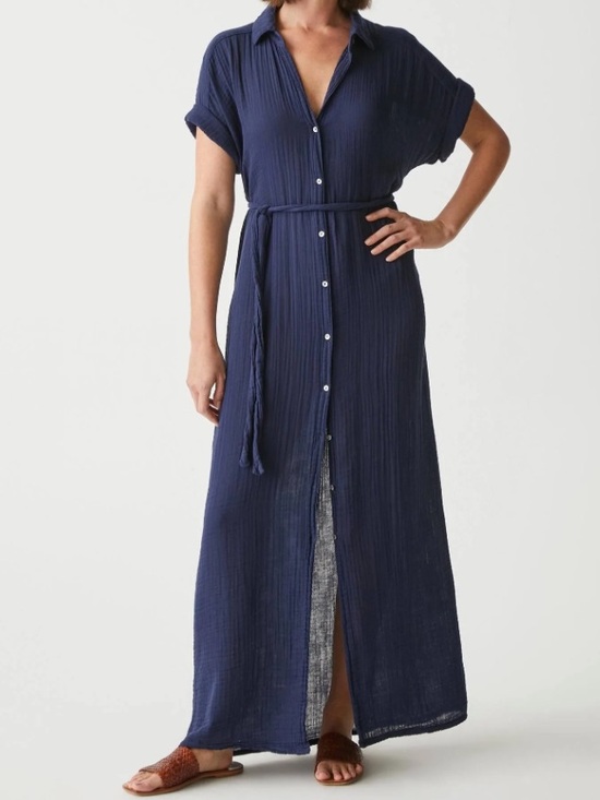 Michael Stars Dresses & Skirts - NWT Michael Stars Admiral Navy Button-Front Maxi Shirt Dress with Tie Waist